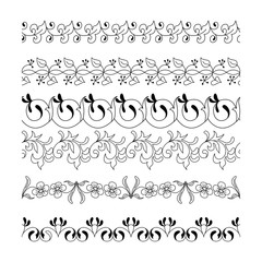 Collection floral seamless border. Decorative seamless doodle horizontal ornament set