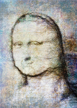 Fractal Drawn Mona Lisa Stylized Grunge Portrait - Generative Art 