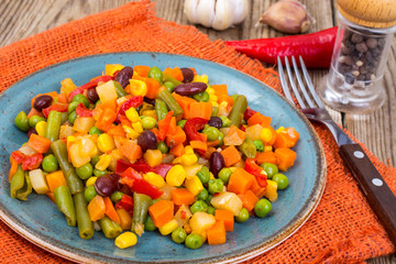 Mix of vegetables with red beans and chili