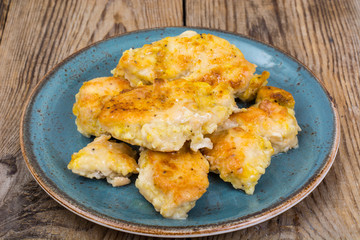 Plate with pieces of fried meat