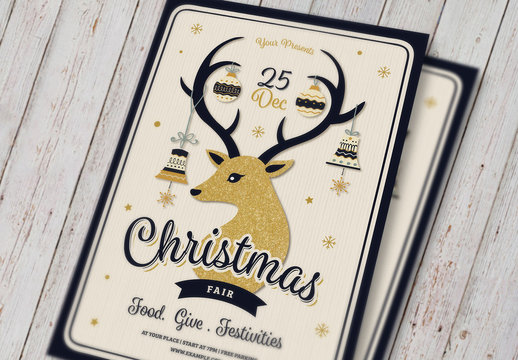 Christmas Event Flyer with Gold Glitter Reindeer 