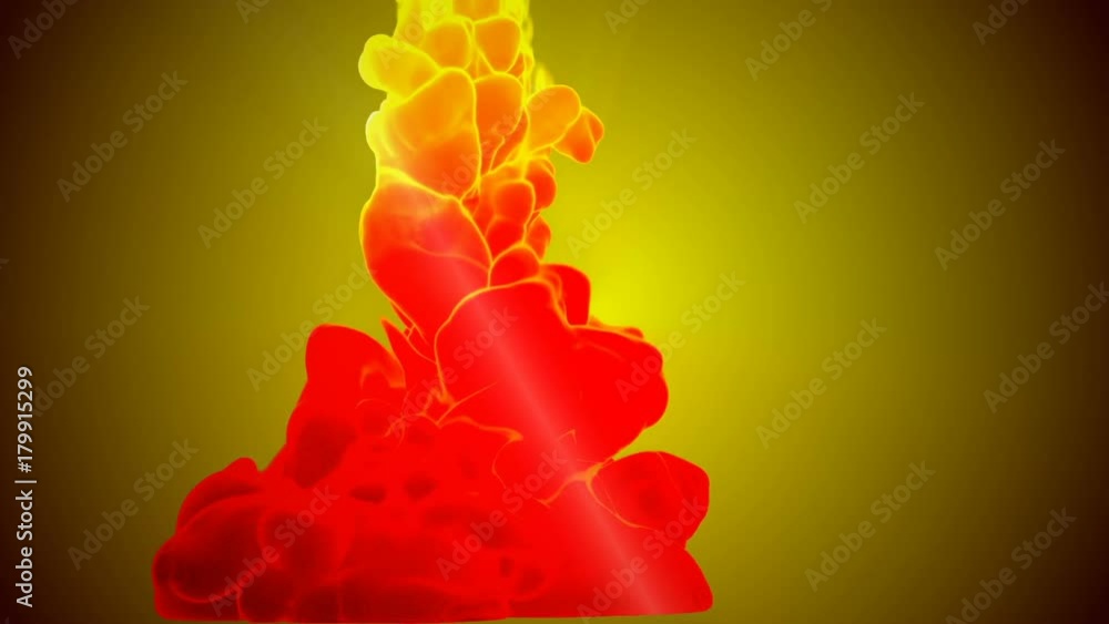 Aufkleber 3d animation of flow of red orange ink inject in water in slow motion on orange background. use as i