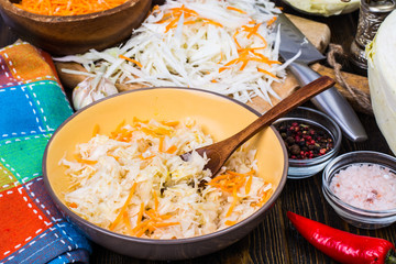 Vegetarian food. Salad from cabbage and carrots