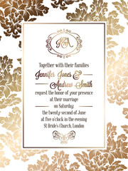 Vintage baroque style wedding invitation card template.