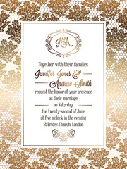 Vintage baroque style wedding invitation card template.