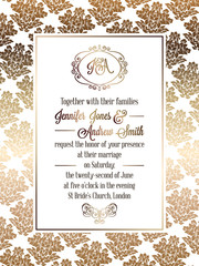 Vintage baroque style wedding invitation card template.
