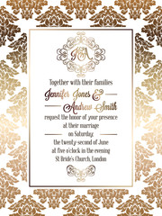 Vintage baroque style wedding invitation card template.