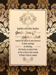 Vintage baroque style wedding invitation card template.
