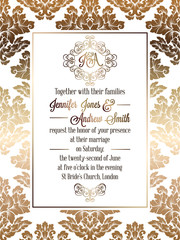 Vintage baroque style wedding invitation card template.