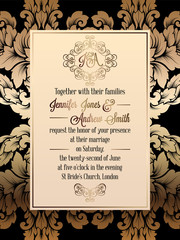 Vintage baroque style wedding invitation card template.