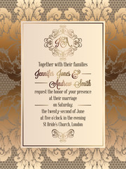 Vintage baroque style wedding invitation card template.