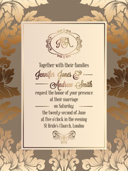 Vintage baroque style wedding invitation card template.