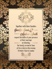 Vintage baroque style wedding invitation card template.