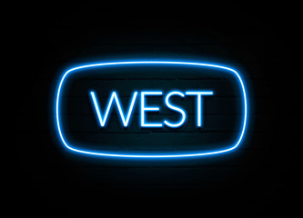 West  - colorful Neon Sign on brickwall