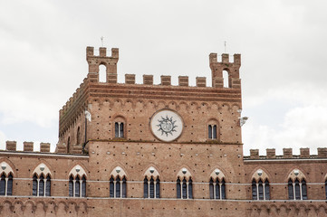 Fototapeta na wymiar Siena, Italy.. The historic centre of Siena has been declared by UNESCO a World Heritage Site. Siena is famous for its cuisine, art, museums, medieval cityscape and the Palio, a horse race