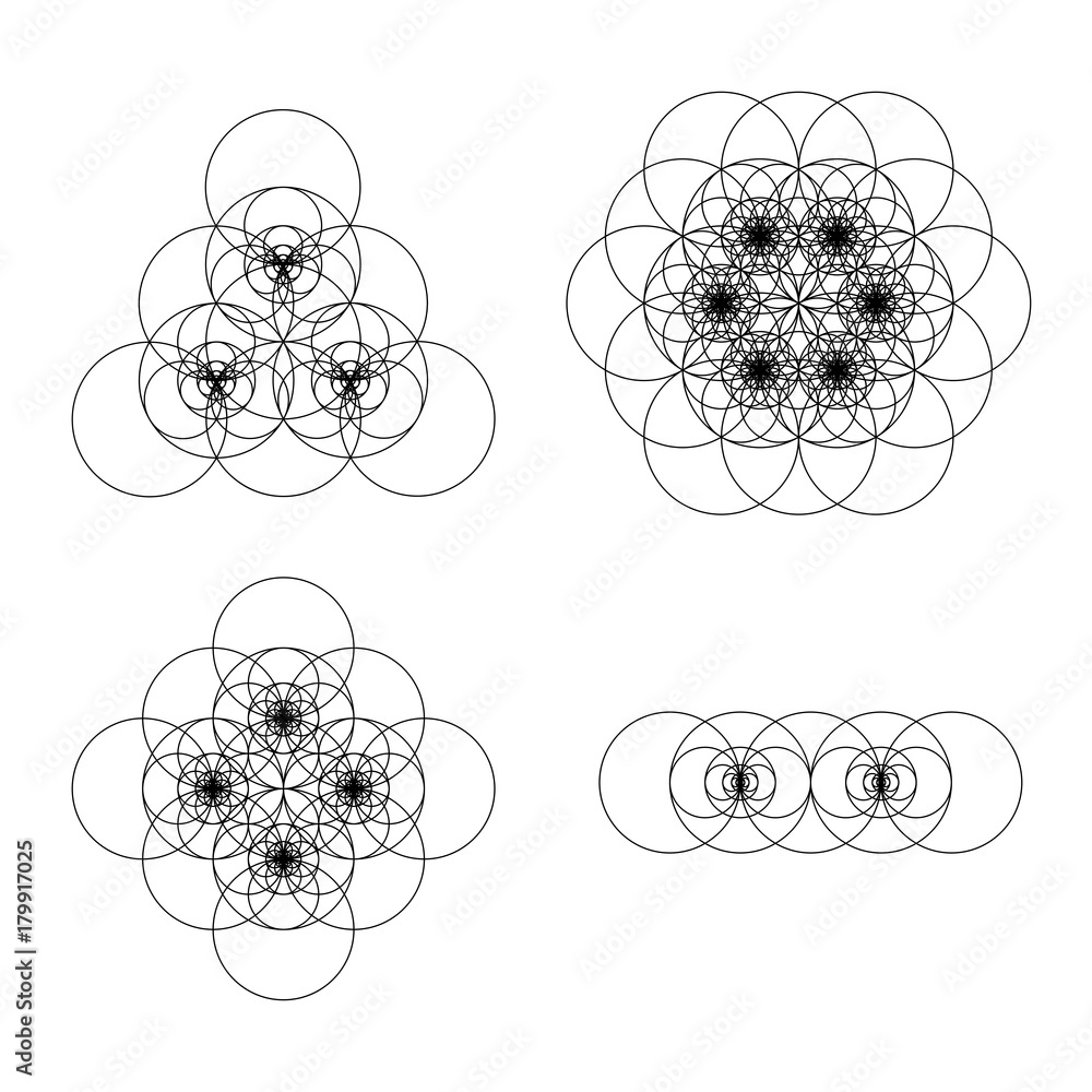 Wall mural vector computer generated flower of life symbol fractals - generative art set