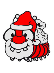 weihnachten geschenke party feiern winter kalt weihnachtsmann nikolaus santa claus alt opa verkleidet sack bart mütze wurm krabbeln schnecke kriechen raupe schlange süß niedlich comic cartoon