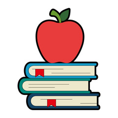 pile text books with apple vector illustration design