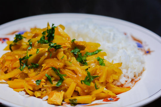 Typical latin dish cooked with ollucus and rice.