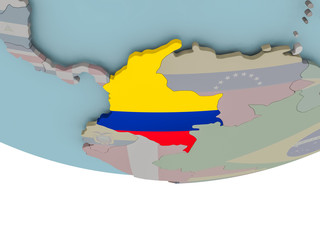 Fototapeta premium Colombia with flag on globe