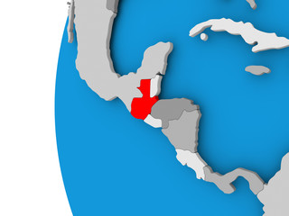 Map of Guatemala on political globe