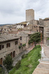 Fototapeta na wymiar San Gimignano is a small walled medieval hill town in Tuscany, Italy. Known as the Town of Fine Towers, San Gimignano is famous for its medieval architecture, unique for its tower houses.