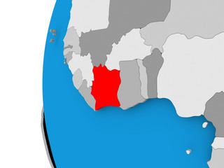 Map of Ivory Coast on political globe