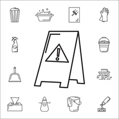 wet floor icon. Set of cleaning tools icons