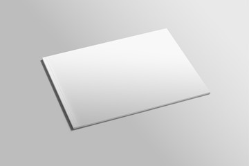 Blank A4 photorealistic landscape brochure mockup on light grey background. 