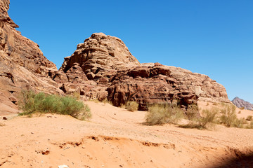 Fototapeta na wymiar in the desert sand and mountain adventure destination
