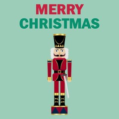Vector illustration of a nutcracker with sword and text merry christmas