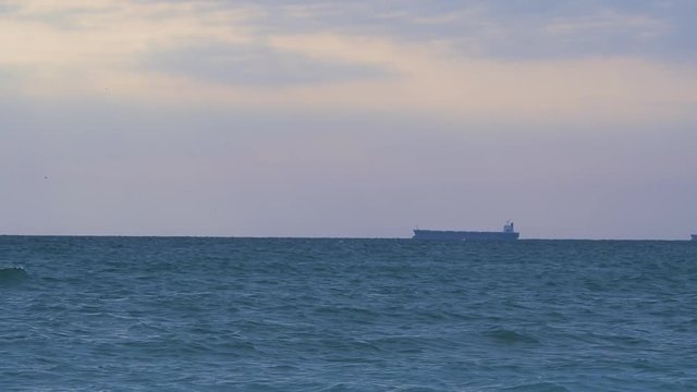 Seascape. Sea dry cargo ship in the sea.