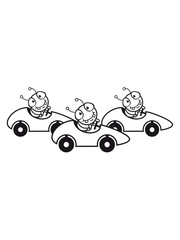 team crew 3 freunde führerschein auto fahren schnell rasen wettrennen spaß sportwagen klein baby kind wurm krabbeln schnecke kriechen raupe schlange süß niedlich comic cartoon