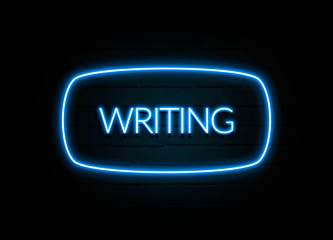 Writing  - colorful Neon Sign on brickwall