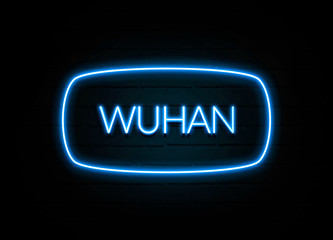 Wuhan  - colorful Neon Sign on brickwall