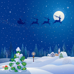 Christmas tree and Santa sleigh