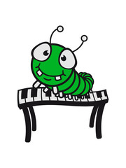 party feiern klavier piano flügel keyboard spielen musik tasten klimpern klein baby kind wurm krabbeln schnecke raupe schlange süß niedlich comic cartoon