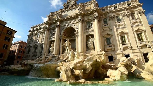 World famous Fontana di Trevi in Rome, Italy. Slow motion effect