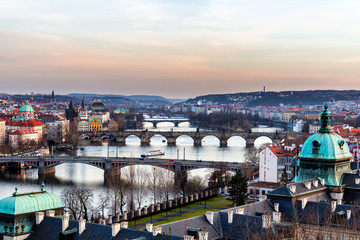 Prague panorama city skyline and Charles Bridge, Prague, Czech Republic