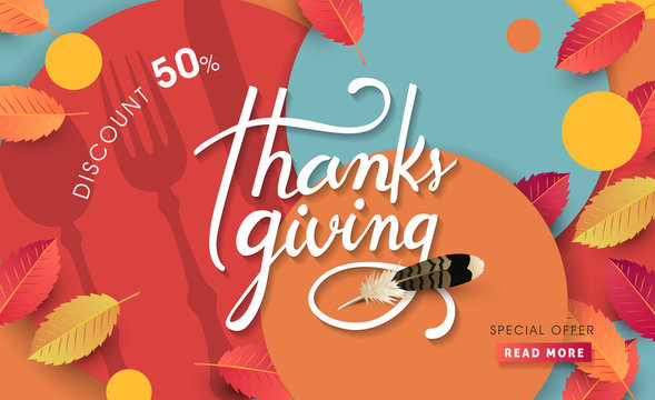 calligraphy of Thanksgiving day sale banner. Seasonal lettering.vector illustration