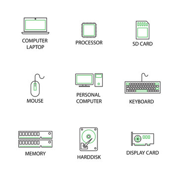 Modern Flat thin line Icon Set in Concept of Computer Peripheral. Editable Stroke.