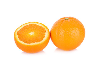 whole and half cut fresh Navel/Valencia orange on white background