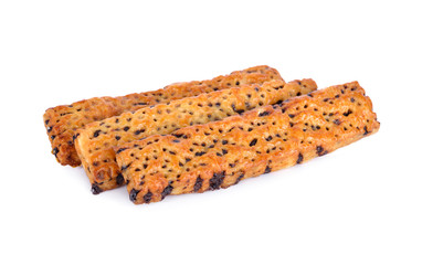 bread sticks with chocolate chip on white background
