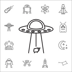 Alien ship steal sheep icon. Set of space icons. Signs, outline symbols collection, simple thin line icons for websites, web design, mobile app, info graphics