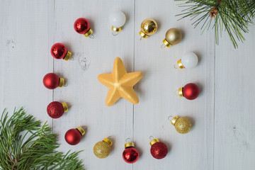 Christmas ball on vintage wooden background,celebration theme happiness party