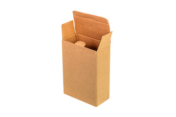 Rectangle opened brown cardboard box packaging blank template in isolated on white with clipping path.