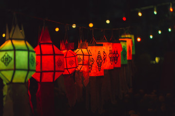 Colorful Paper Lamp Traditional Thai Style Call Yee Peng Lantern or Yi Peng