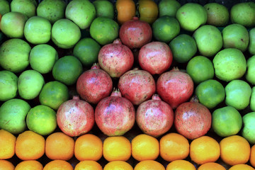 Fresh fruits in the market. Colorful different fruits displayed in the market.