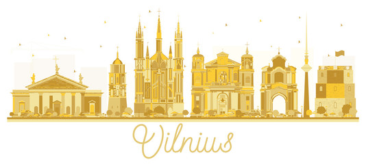 Vilnius Lithuania City skyline golden silhouette.