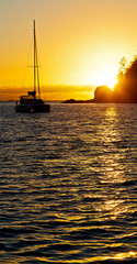 boat and sunrise in the sea like paradise concept